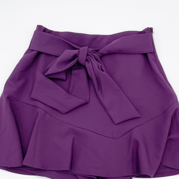 Zara Skirts New Zara Purple Bermuda Skort Tie Belt Flare Belted